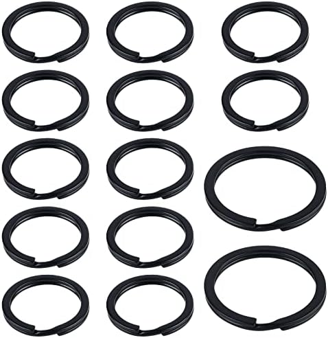 Uniclife 14 Pieces Black Flat Key Rings Set Split Steel Key Chain Rings for Organizing House Car Office Keys Accessories and Tags Double Loop Connectors for Crafts, 2 Sizes