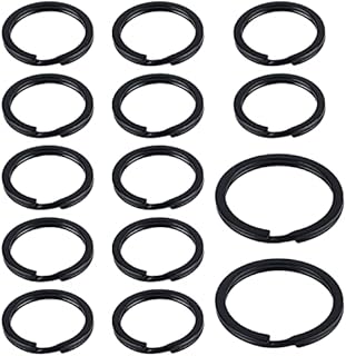 Uniclife 14 Pieces Black Flat Key Rings Set Split Steel Key Chain Rings for Organizing House Car Office Keys Accessories and Tags Double Loop Connectors for Crafts, 2 Sizes