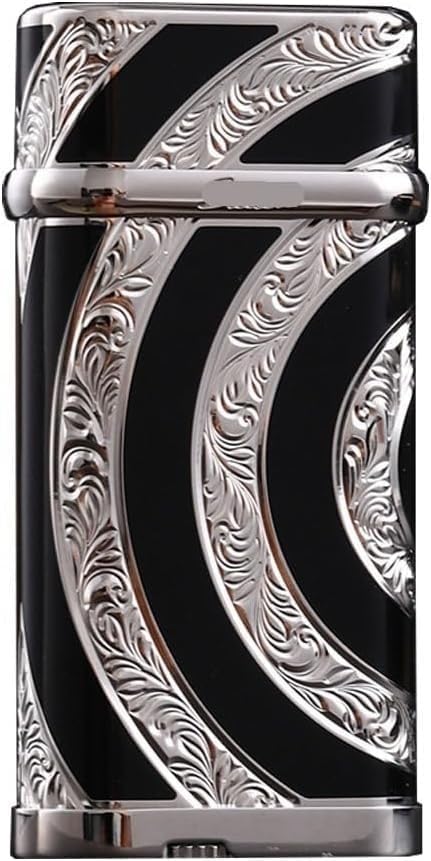 Pure Copper Retro Soft Flame Flip Lighter Hand-Carved Creative Flower Refillable Butane Gift for Mens Collection Silver
