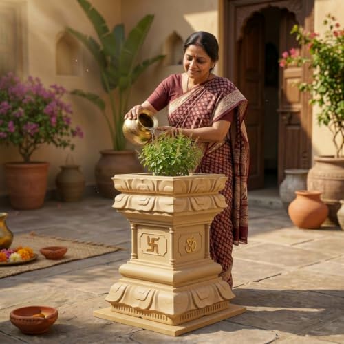 Image of YUCCABE ITALIA FOXB Tulsi Planter Stylish German Polymer Square Pot for Outdoor and Indoor Use (Beige, 24 Inch)