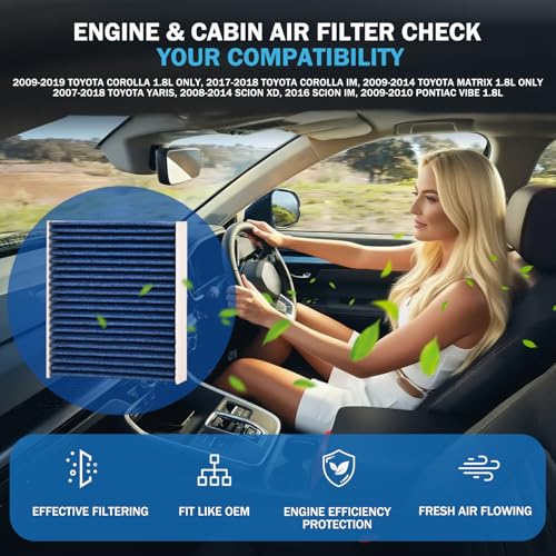 Image of Engine and Cabin Air Filter Set for Toyota Corolla 2009-2019, Matrix 2009-2014, Yaris 2007-2018, Scion xD 2008-2014, Vibe 2009-2010 - Replacement Filters CF10285 CA10190 Accessories