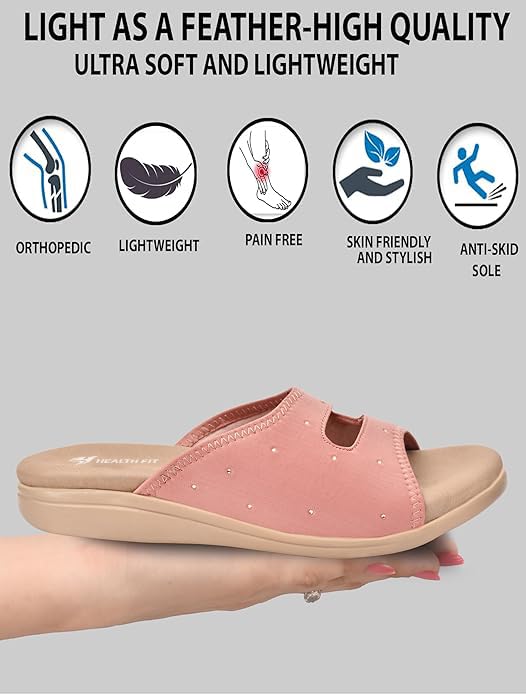 Image of HEALTH FIT EXTRA SOFT Women's Comfortable Memory Foam Doctor Slippers /Flip-Flops|Fashionable Casual & Stylish|Lightweight & Breathable|Outdoor Synthetic Casual Chappals Sandals Ladies & Girls HF25