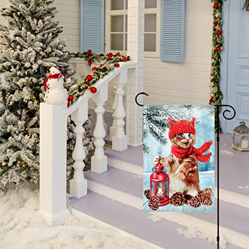Morigins Winter's Tale Funny Cat Kitten Holly Double Sided Garden Flag Banner 12.5 X 18 Inch, Christmas Tree Decorative Yard Flag #TOP5