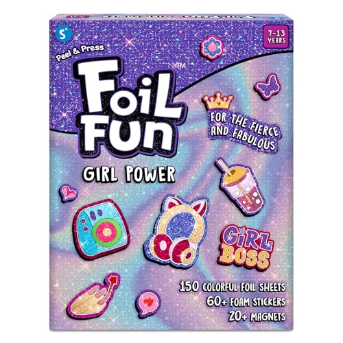 Skillmatics Foil Fun - Girl Power, DIY Foil Art Craft Kit, Mess-Free Activity, 20+ Magnets & 60+ Stickers, Travel, Screen-Free Fun, Party Favor for Kids, Tweens, Teens (Ages 7-13)