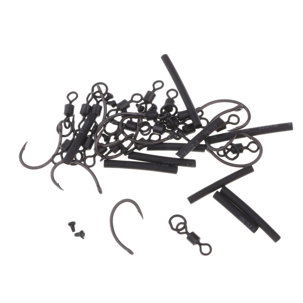 UBERSWEET10 Carp Fishing Hooks Ready Tied Ronnie Rigs Fishing Hook Link Hair Rigs Swivels for Pop Ups Fishing
