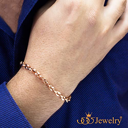 555Jewelry Stainless Steel Solid Unisex Womens Mens Hollow Coffee Bean Link Stylish Solid Lightweight Fashion Jewelry Accessory Chain Bangle Bracelet, Rose Gold 7.5 Inch #TOP3