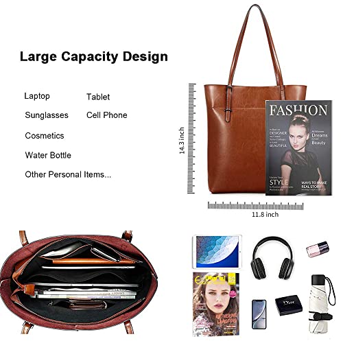 Kattee Vintage Genuine Leather Tote Shoulder Bag With Adjustable Handles (Brown) #TOP5