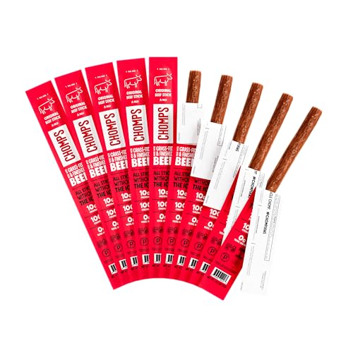 Chomps Grass-Fed and Finished Original Beef Jerky Snack Sticks 10...