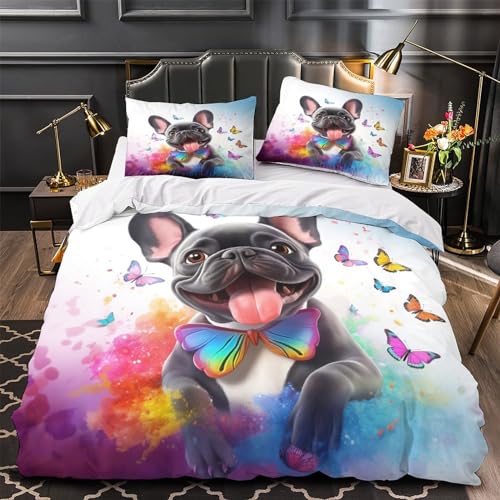 Parure de lit bouledogue anti-plis avec fermeture éclair pour lit double