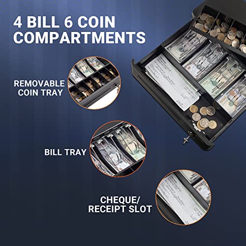 Tera 13" Auto Open Cash Register Drawer Heavy Duty With Micro Switch Fully Removable Insert Tray 5 Keys 4 Bill 6 Coin Media Slot 12V Rj12 Key-Lock (Round Corner) For Pos System Small Business 330R #TOP3