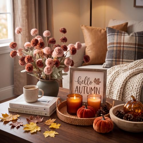 Image of Giegxin 5 Pcs Fake Flowers Heads Faux Flowers Pompom Mums Flower Home Decor Floral Pick Chrysanthemums Stems for Vase Arrangement Table Centerpieces Decorations (Brown,Cream)