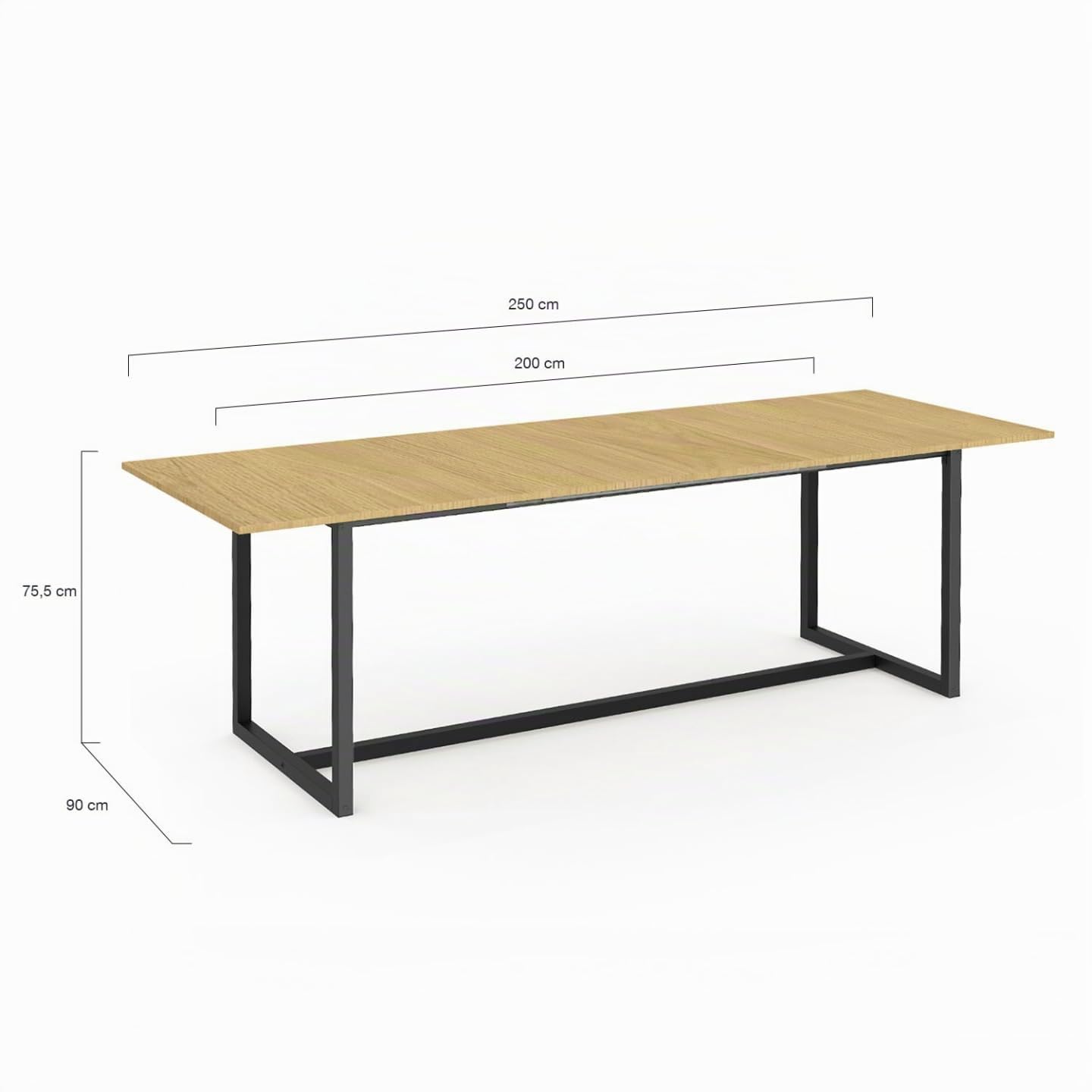 IDMarket – Mesa de comedor extensible rectangular Detroit 8-12 personas, diseño industrial 200-250 cm