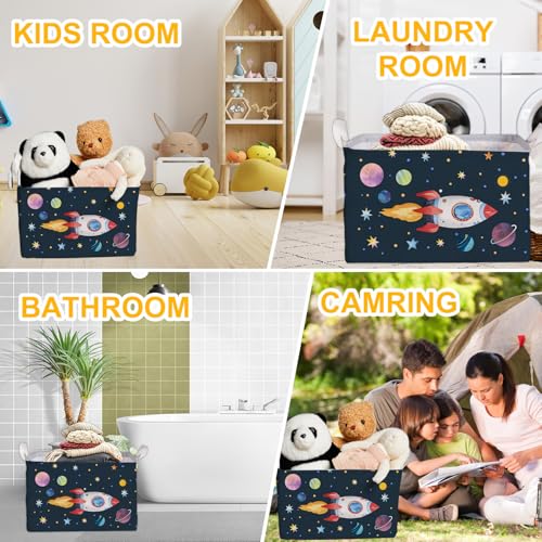 Image of Rocket Storage Basket with Handles, Rockets Foldable Space Organizer, Waterproof Toy Box for Boys Girls, Multi Storage Container for Nursery Room, Rocket Storage for Clothes, Gifts and Home Decor