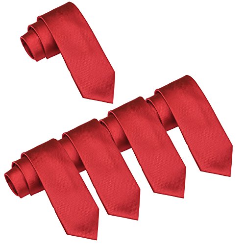 FOMANN Mens Wedding Tie Wholesale Groomsman Solid Color Skinny Ties 5 Pack (2 inch) (Red_)