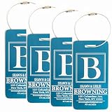 Personalized Luggage Tags (Set of 4, Aqua) - Metal Luggage Tags with Engraved Name, Unique Travel Ba