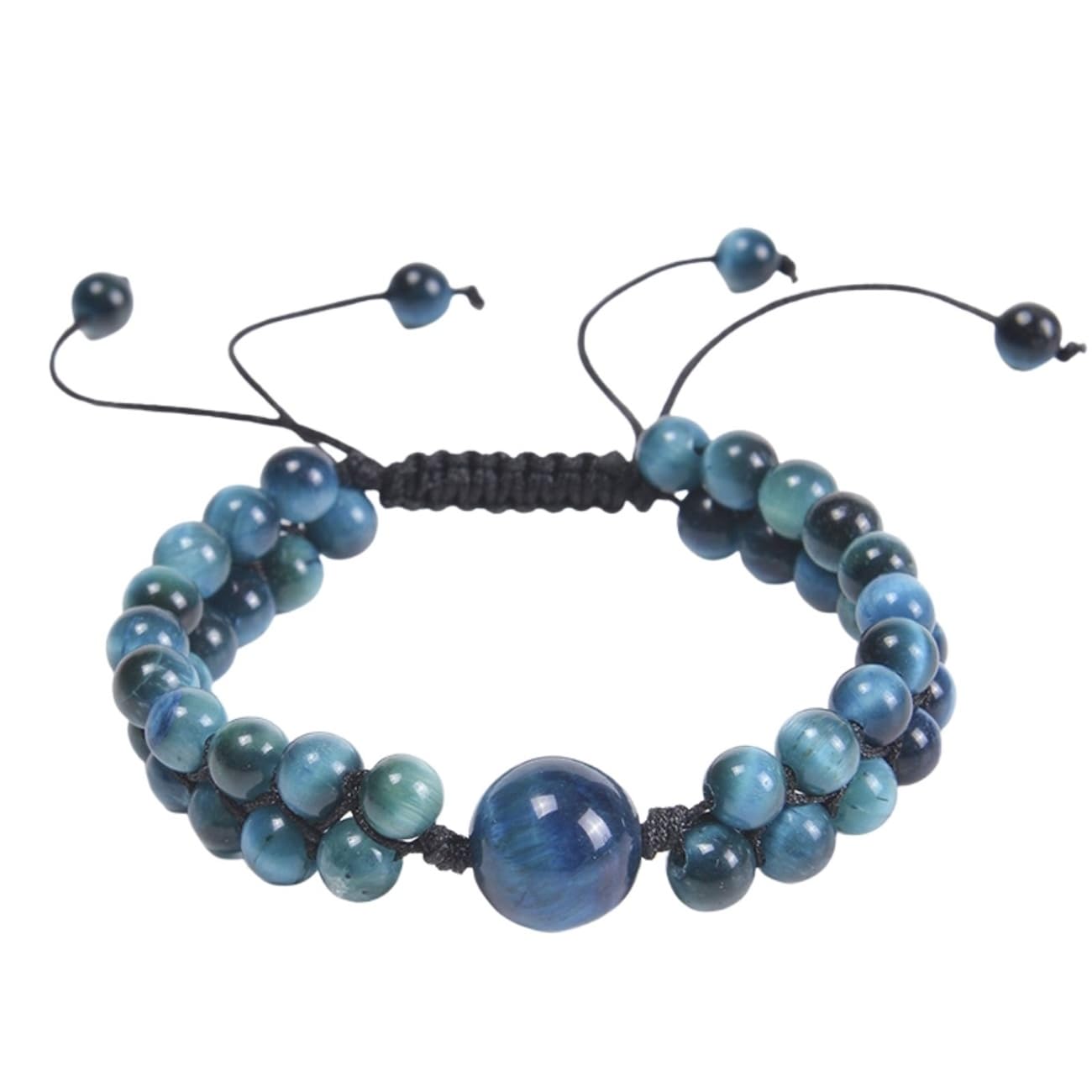 Braccialetti per Gioielli Pietra Naturale Intrecciata a Due Strati Regolabile per Lui e per lei, Bracciale Surfista in Vere Pietre Naturali da 6 mm, Ottima Idea Regalo Fatto a Mano - 21 cm