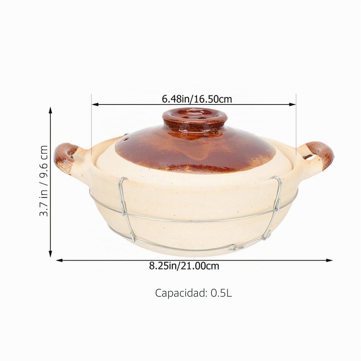 Olla de Barro Beige con Tapa para Cocinar en Casa, Preparación Individual con Mango Seguro, Paquete de 2 Piezas Adecuado para Sopas y Estofados