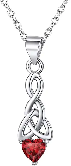 Garnet Necklace: Sterling Silver Celtic Knot Birthstone Pendant for Women