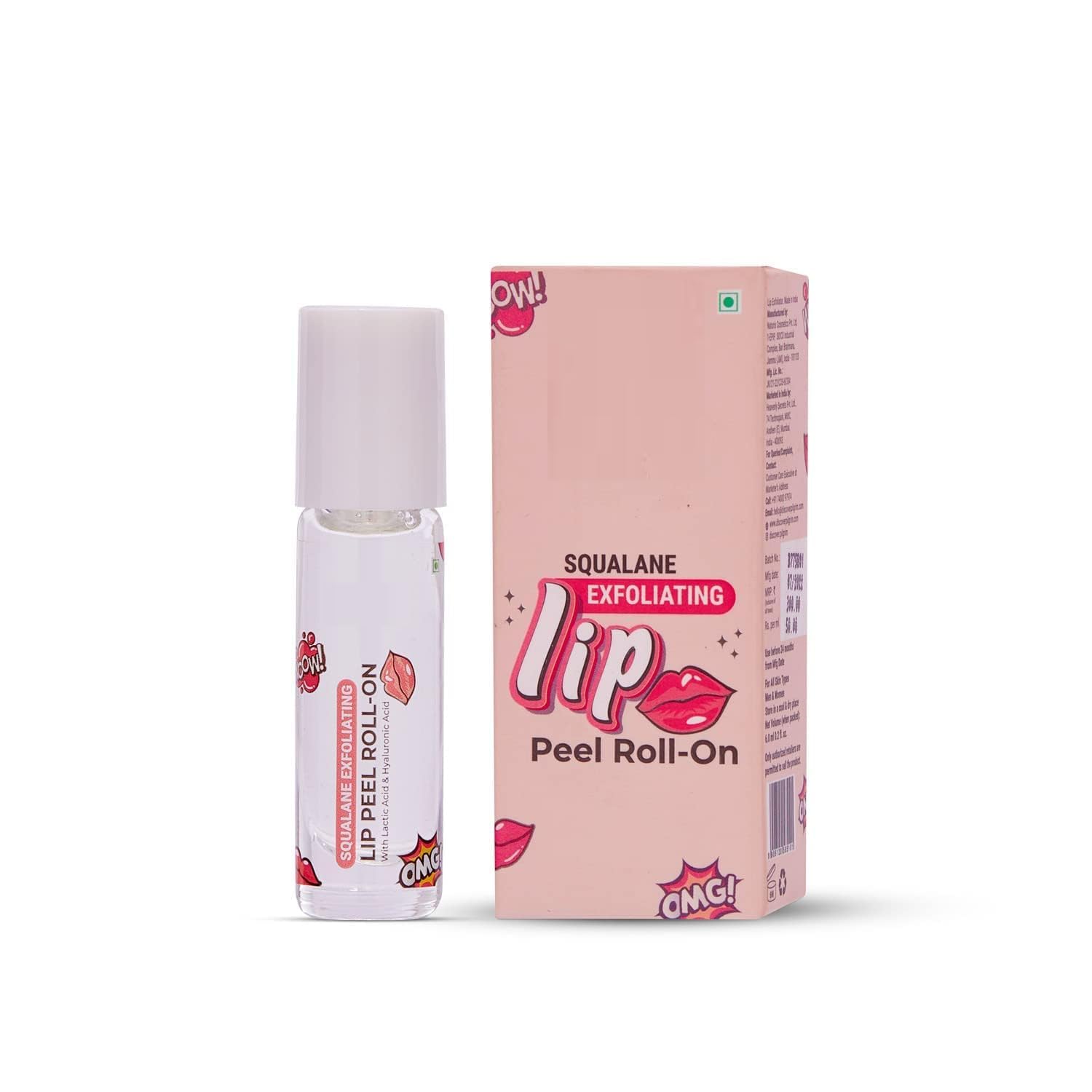 DK Spanish Squalane Lip Peel Roll-on with lactic acid & hyaluronic acid soft, delicate & glossy lips |Lip peel for hydrating dry & flaky lips |Women & Men |