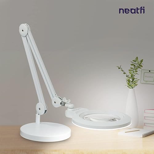 Miniatura 7 de Neatfi Lámpara de aumento LED bifocal XL, lente acrílica de 7 pulgadas, aumento 5D20D, manos libres, regulable, LED 84 SMD, brazo ajustable para