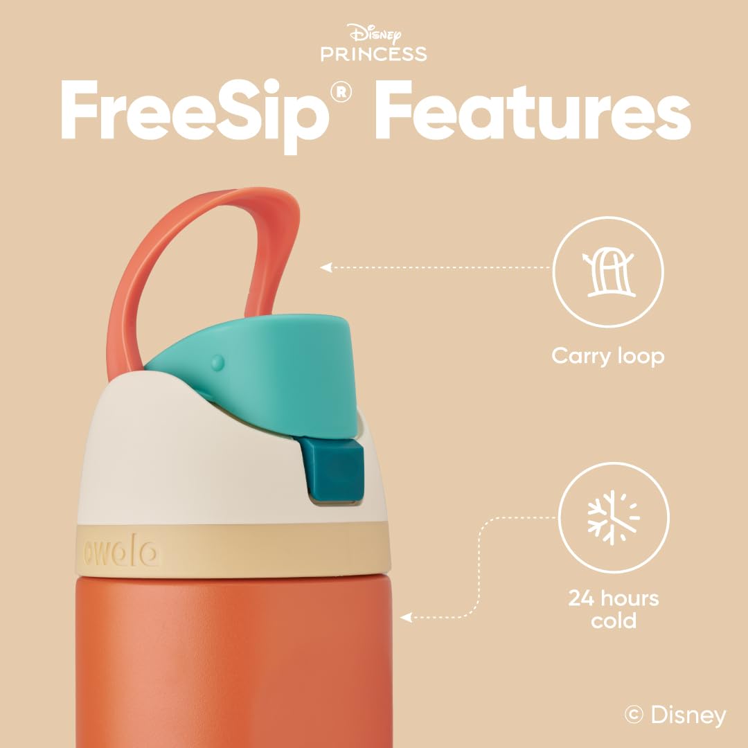 Owala Disney Princess FreeSip Insulated Stainless Steel Water Bottle with Straw for Sports and Travel, BPA-Free Sports Water Bottle, 24 oz, Moana