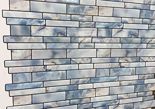 Azulejos autoadhesivos de mármol azul lavables contra salpicaduras de baño 4
