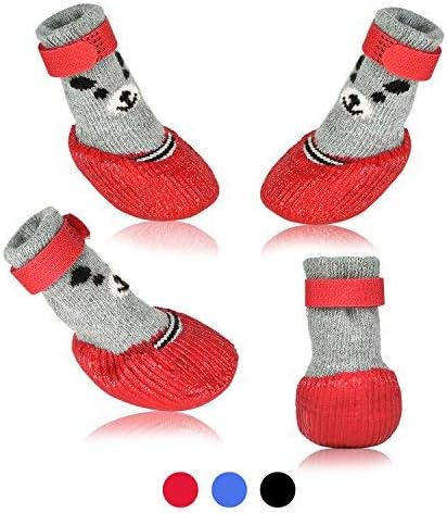 Dog Cat Boots Shoes Socks with Adjustable Waterproof Breathable and Anti-Slip Sole All Weather Protect Paws(Only for Tiny Dog) (S, Red)