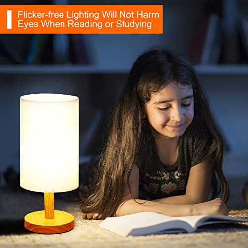 Afrog Table Lamp For Bedroom - 3 Way Dimmable Nightstand Lamp With Round Flaxen Fabric Shade For Living Room Kids Room Office Dorm,Solid Wood,12W, Led Bulb Included #TOP5