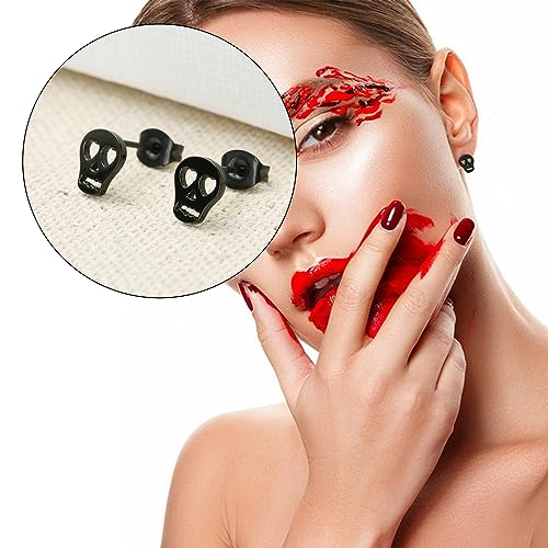 TGNEL Titanium Gothic Skull/Bat Earrings - Hypoallergenic Halloween Stud Earrings for Men & Women - Silver/Black2