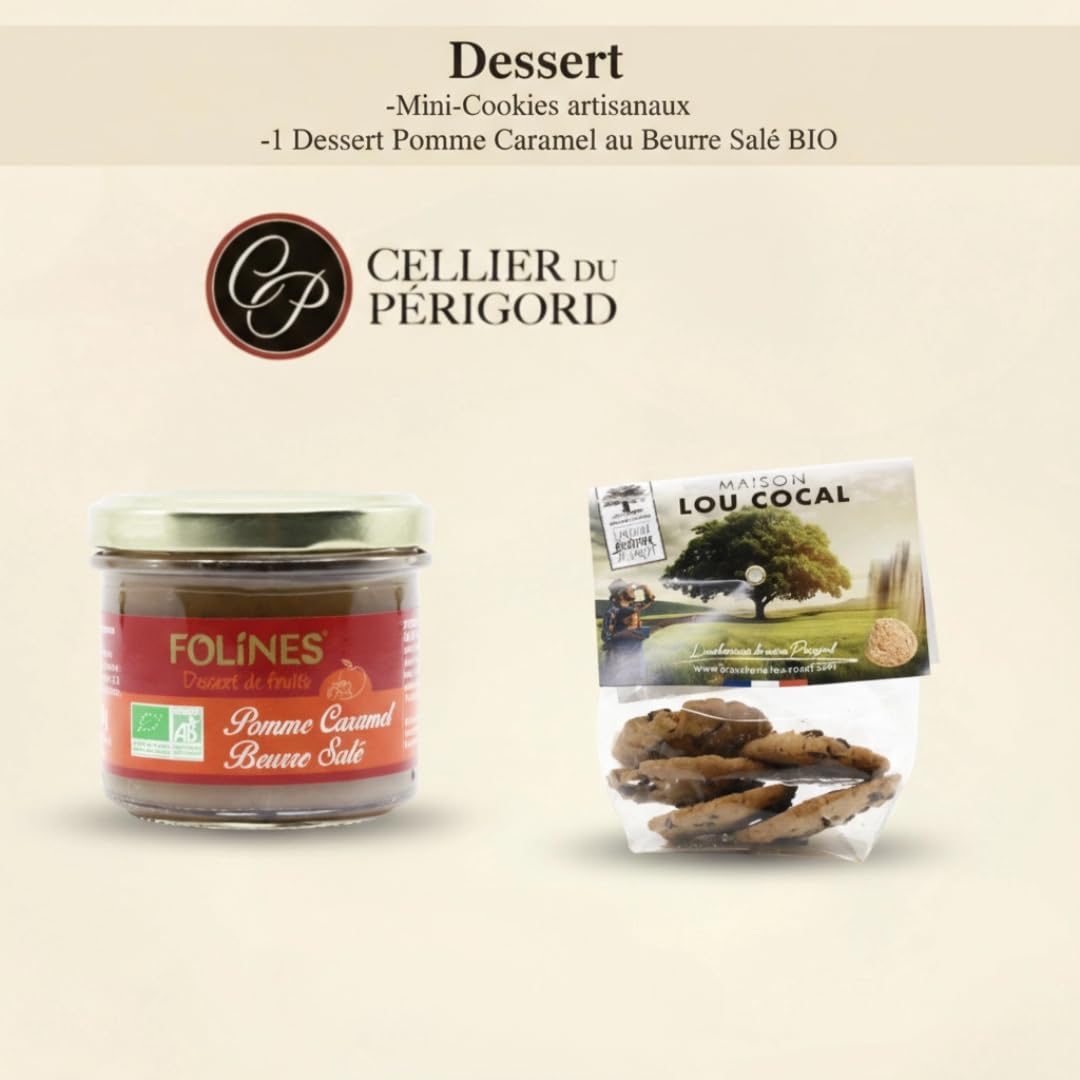 Cellier du Périgord Panier Gourmand Colis de Noël 2 Vins AOP | Colis de Noël : foie gras, terrines, plat du terroir, desserts + 2 vins AOP Côtes de Bergerac et carte de vœux