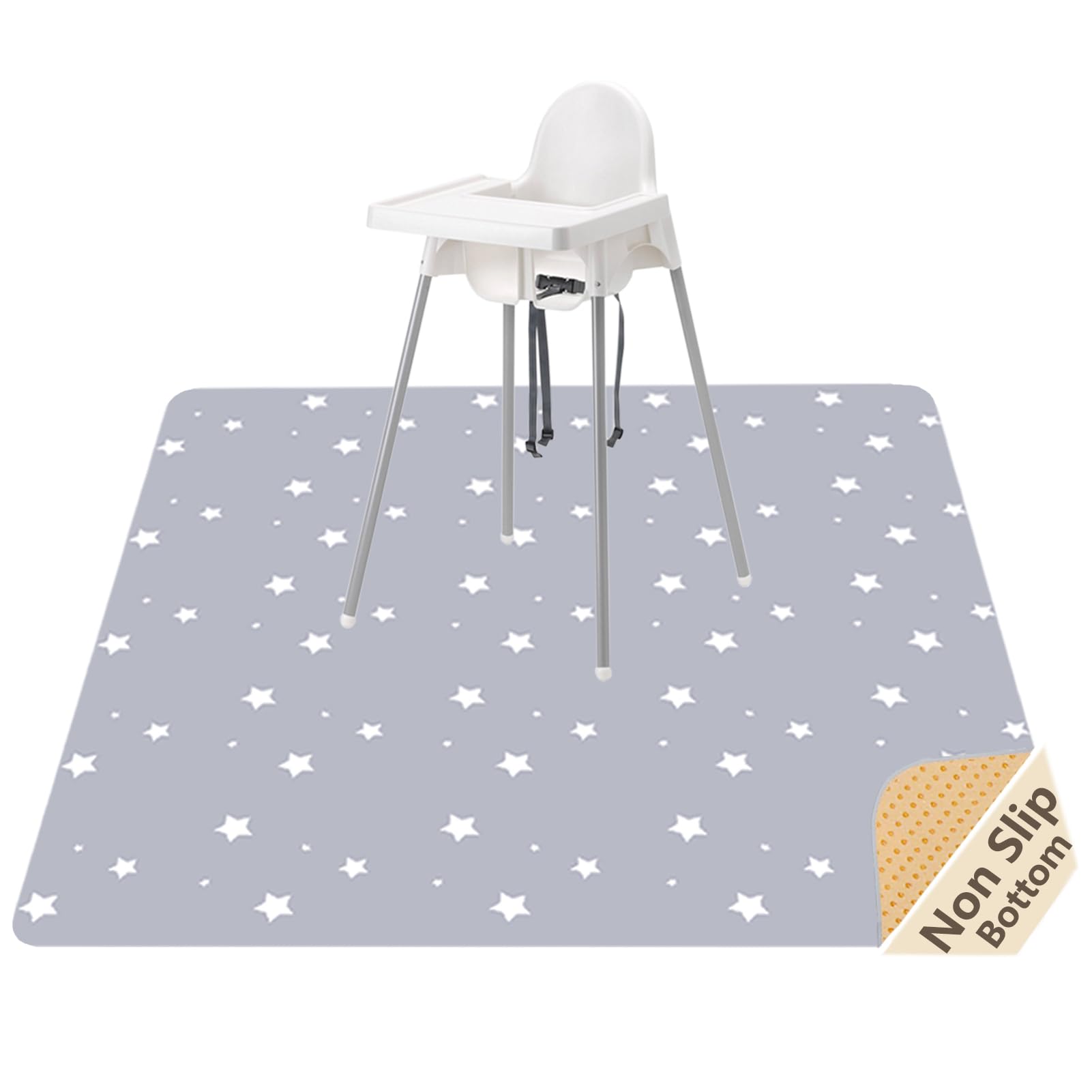 Splat Mat for Under High Chair/Arts/Crafts, WOMUMON Washable Baby Spill Mat Waterproof Anti-Slip Floor Splash Mat, Portable Play Mat and Table Cloth (Star, 51")