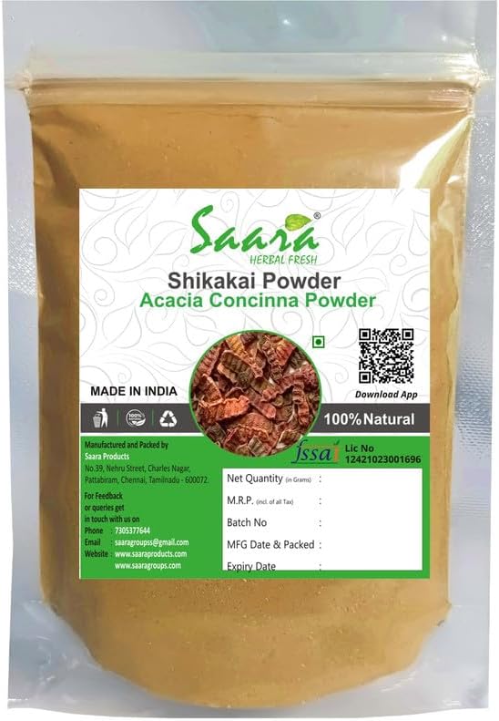 Shikakai Powder 650g, Shika, Seeuakkai, Soap pod, Acacia concinna, Seekaaya Powder For Hair & Skin, transparent zipper pouch (pack of 6 x 100g, pack of 1 x 50g)