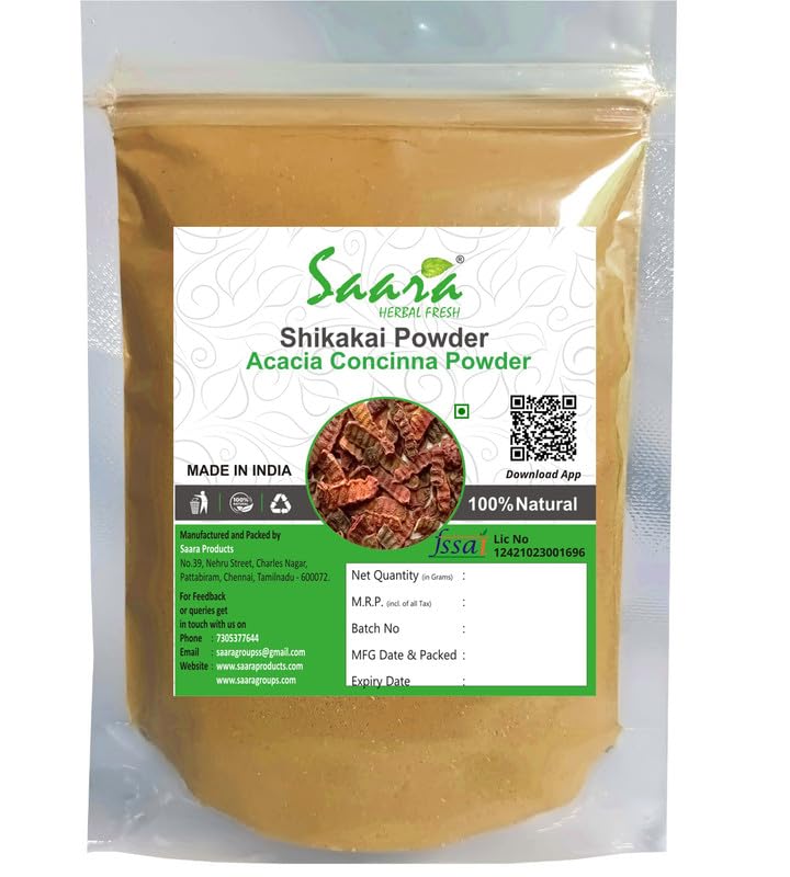 Saara HERBAL FRESH Shikakai Powder 400g, Shika, Seeuakkai, Soap pod, Acacia concinna, Seekaaya Powder For Hair & Skin, transparent zipper pouch (pack of 4 x 100g)
