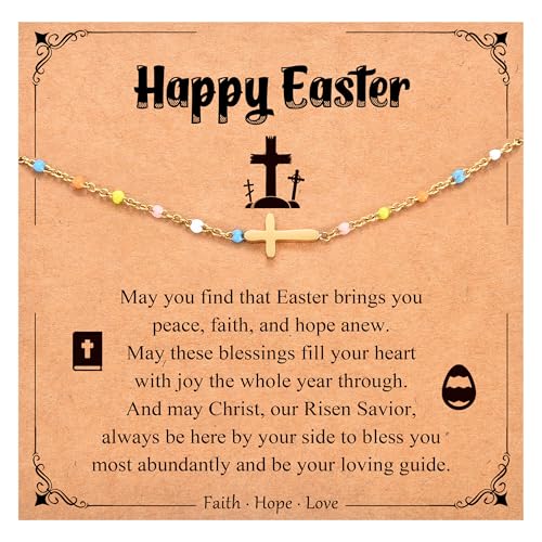 Image of Christian Cross Bracelets for Girls Women, Easter Basket Stuffers | Baptism Confirmation First Communion Gifts for Teen Girls