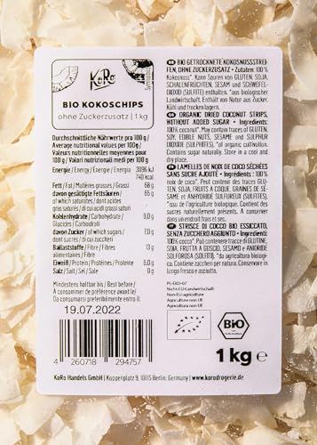 KoRo - Bio Kokoschips ohne Zuckerzusatz 1 kg - 100 % Kokosnuss - Snack & Topping - Ungesüßt
