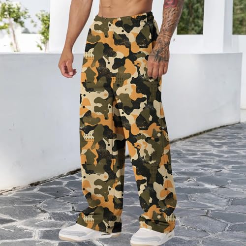 Camo Pants for Men Graphic Baggy Sweatpants Wide Legs Elastic Waist Trousers Casual Fashion Street Jogger Pocket2