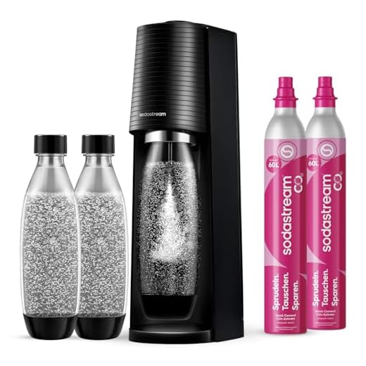 Sodastream - Terra Wassersprudler, Quick Connect Zylindersystem, mit 2x 60L CO2-Zylinder, 3x BPA-freie 1L Flasche, spülmaschinengeeignet, Nachhaltig & reduziert Einwegplastikmüll, schwarz