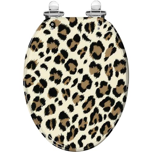 Elongated Toilet Seat Leopard seamless animal print pattern Resin Toilet Seat Slow Quiet Close with Quick-Release Hinges Toilet Seat with Cover Easy to Clean Install
