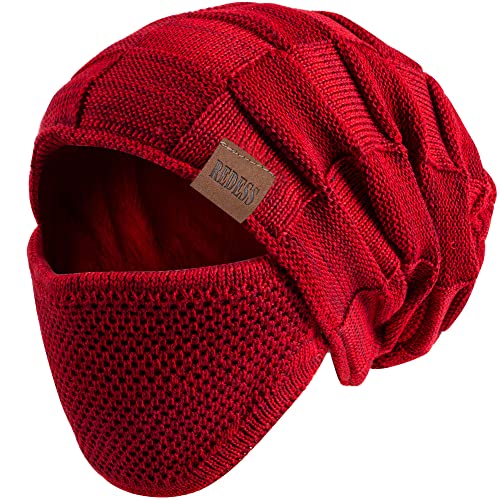REDESS Gorro homens e mulheres, gorros quentes de inverno, gorro de caveira de malha grossa, D6 Rot com máscara, Talla única