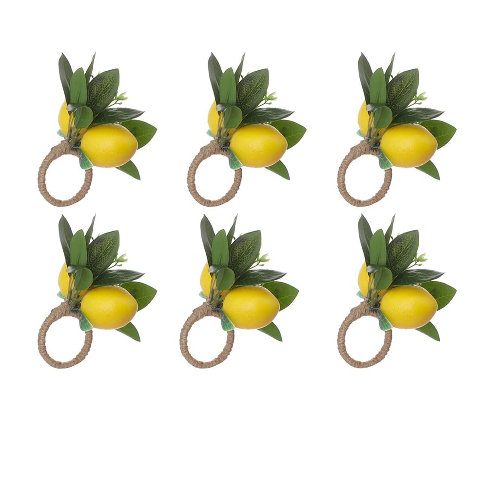 CTRLZS Lemon Napkin Rings Set Of 6 Lemon Vine Leaf Napkin Holders for Dining Table Decor Banquet Wedding Birthday Christmas B