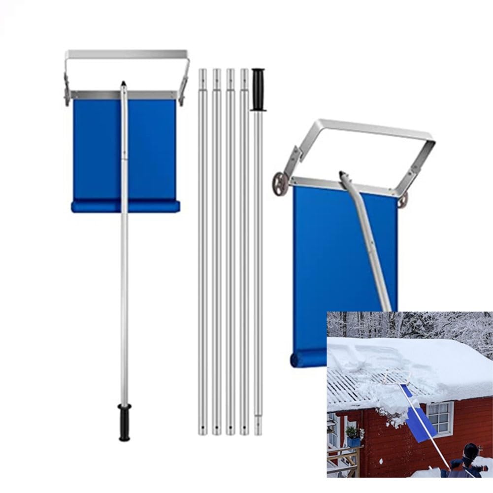 Grabie dachowe 2 w 1 i grabie dachowe, teleskopowy odśnieżacz 76 cm z dużymi kółkami, antypoślizgowy uchwyt zapewnia skuteczny odśnieżanie i odśnieżanie na dachach i pojazdach