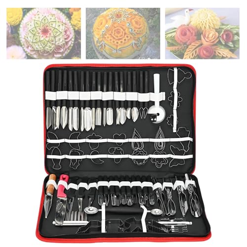 ohbien 80Pcs Fruit and Vegetable Carving Tools Kit, Multifunctional Stainless Steel Food Carving Set with Portable Bag for Carving Vegetables Fruits Meat Ice Cream