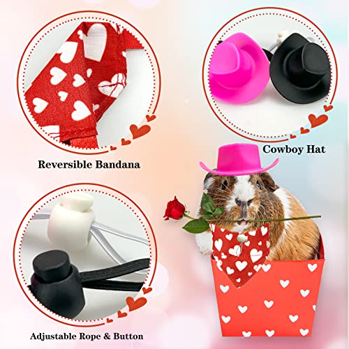Cooshou 4 Pcs Valentine's Day Guinea Pig Hat Bandana Outfits Hamster Hat Costume Small Animal Black Pink Hats Heart Bandanas Clothes Suitable For Rats Hamster Guinea Pig Lizard #TOP2