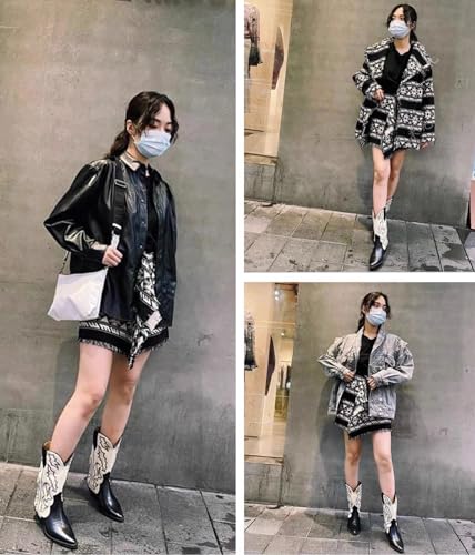 TOSOFT Mid-leg Cowboy Boots Women Vintage Embroidered Pointed Toe Cowgirls Boots Wide Mid Calf Cowgirl Short Ankle Boots2