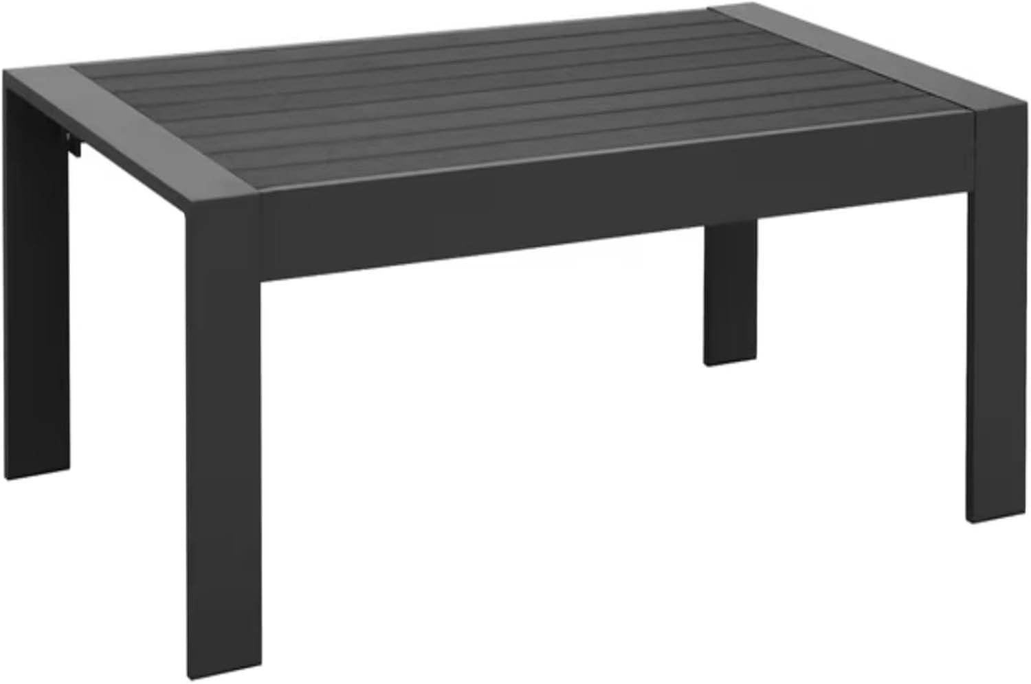 Rust-Proof Aluminum Coffee Table, Contemporary Center Table with WPC Slatted Top, Modern Centerpiece for Patio & Outdoor Use, Black