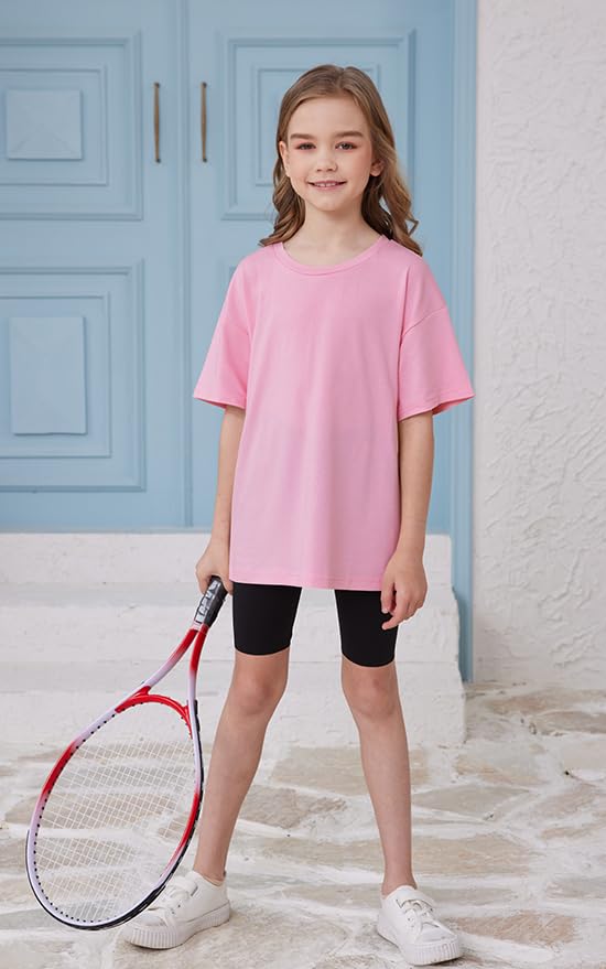 Image of ZDC Girls Short Sleeve T Shirts Kids Summer Oversized Tops Trendy Crewneck Basic Tees 5-14 Years