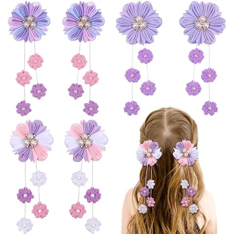 OAOLEER 6PCS Hair Bows for Girls, Purple Flower Hair Accessories for Girls Grosgrain Ribbon Bows With Alligator Clips Girl Hair Accessories for Kids Teen Back to School (Flower Bows-Purple) Cover