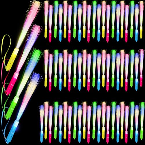 Image of 68 Pcs Neon Fiber Optic Wands Bulk Flashing LED Sticks Light up Wand with 3 Light Modes for Glow Birthday Entertainment Props Party Supplies Carnival Disco (Color Set 2)