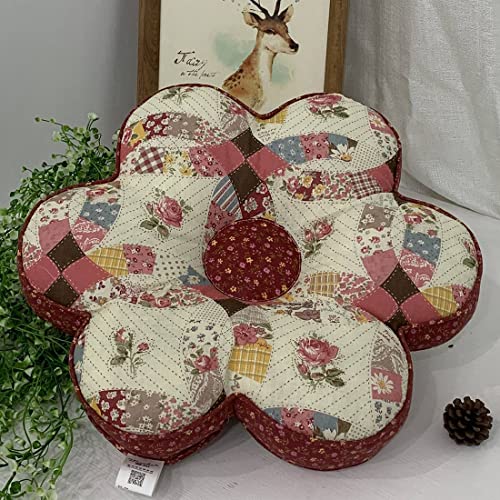 vctops Flower Shaped Chair Pad Farmhouse Floral Print Chair Seat Cushion Pad Soft Comfy Cotton Cushion Pillow (702 Red, 16"x16")