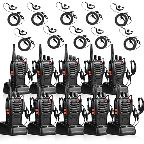BAOFENG BF-888S Walkie Talkies for Adults Long Range Two Way Radios with Headphones 16 Channels Rechargeable Handheld 2 Way Radio with Flashlight Li-ion Battery and Charger (Pack of 10)